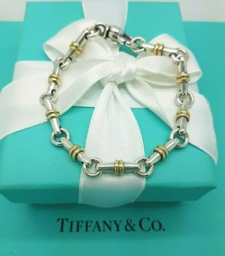 Vintage Tiffany & Co Silver 18K Gold Bar Link Italy Bracelet 7 Inch Very Rare 8
