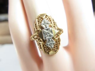 10k Vintage Solid Gold Filigree Ring With Natural Diamonds