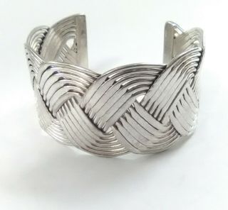Vtg Mexico 925 Sterling Silver Wide Braided Cuff Bracelet 58 Grams Taxco