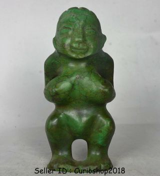 7.  6 " Old China Hongshan Culture Turquoise Jade Carved Big Boobs Woman Statue