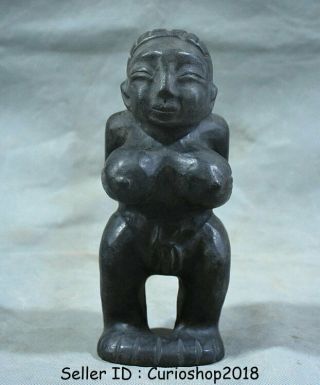 8.  8 " Rare Old China Neolithic Hongshan Culture Jade Carved Big Boobs Woman Statue