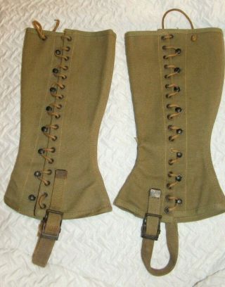 Vintage Wwii Us Army Gaiters Khaki Boot Covers Canvas Spats Leggings