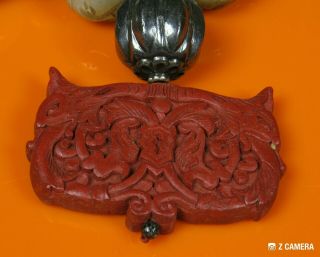 Chinese Dragon Jade Red Coral Cinnabar Necklace Import Vintage Antique Turtle 3
