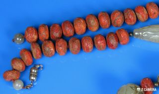 Chinese Dragon Jade Red Coral Cinnabar Necklace Import Vintage Antique Turtle 6