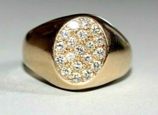 Vintage 9ct Gold Signet Ring Set With Diamonds.  Size N.