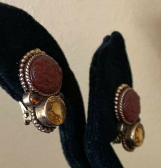 Lovely Vintage STEPHEN DWECK Citrine & Carnelian Sterling Clip Earrings 3
