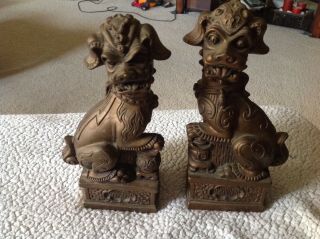Vintage Chinese Foo Dogs/lions 11in Tall Bronze Color Dated 1964