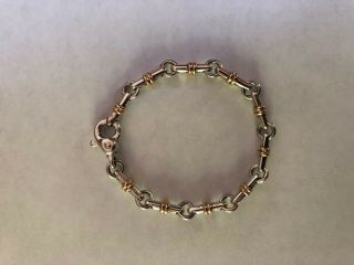 Rare Vintage Authentic Tiffany & Co Bar Link Bracelet Sterling Silver & 18k Gold 12