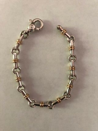 Rare Vintage Authentic Tiffany & Co Bar Link Bracelet Sterling Silver & 18k Gold 3