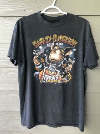 Vtg 1989 Harley Davidson Motorcycles Hawg 3d Emblem T Shirt Usa Rare Pa