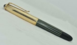 Vintage Pelikan Fountain Pen Green Stripe Barrel Rolled Gold Double L Gold Cap