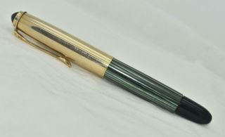 Vintage PELIKAN Fountain Pen Green Stripe Barrel Rolled Gold Double L Gold Cap 2