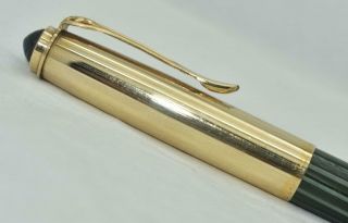Vintage PELIKAN Fountain Pen Green Stripe Barrel Rolled Gold Double L Gold Cap 3