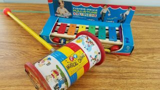 Vintage Fisher - Price Musical Chime Push Toy & Pull - A - Tune Zylophone