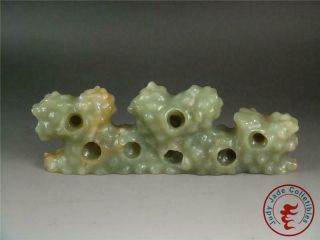 Big Old Chinese Celadon Nephrite Jade Mountain Style Brush Holder Statue Natural