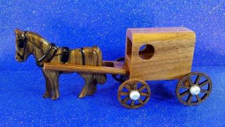 Vintage Carved Wooden Horse And Cart -