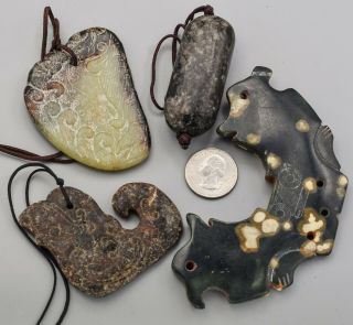 Antique Carved Multi - Color Jade Figurine Pendant Necklace Set of 4 250.  6 Grams 2