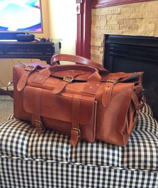 Hand Made Vintage Saddle Leather Travel Duffel Bag / Weekender - Made In Greece