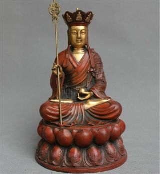 11 " China Buddhism Bronze 24k Gold Tangseng Ksitigarbha Bodhisattva Buddha Statue