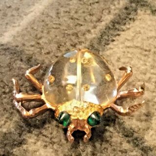 Fine 1944 Coro Craft Signed Sterling Silver Rhinestone/Glass Bug Clip Pin 4