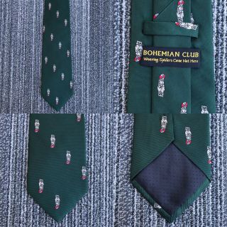 Extremely Rare Bohemian Grove Club Forest Green Moloch Owl Print Tie Necktie