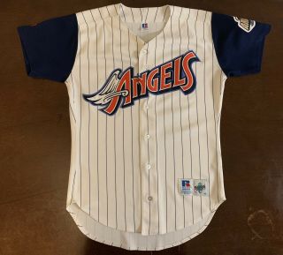 Rare Vintage Russell Athletic Mlb Anaheim Angels Pinstripe Baseball Jersey