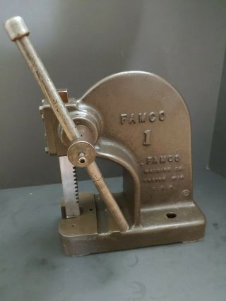 Usa Made Famco Arbor Press Model 1,  5 - 1/4 " Cap.  25 - 1 Vintage Machinist Tools