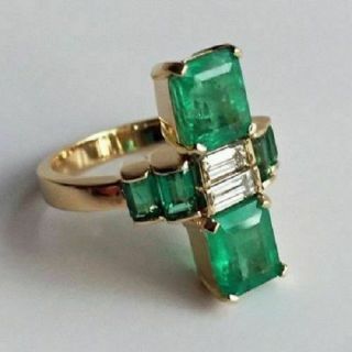 Antique 4.  0ct Green Emerald Vintage Art Deco Engagement Ring 14k White Gold Over