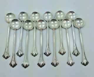 Antique/vintage Set Of 12 " V.  O.  " Sterling Silver Individual Salt Spoons