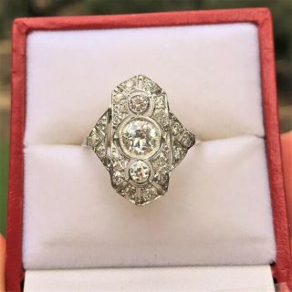14k White Gold Over Vintage Art Deco 3.  5ct Round Diamond Engagement Wedding Ring