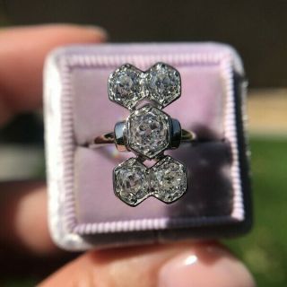 Vintage Art Deco 2.  3ct Round Diamond Antique Engagement Ring 14k White Gold Over