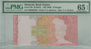 Malaysia Printing Error Rm10 Aa Hassan (1999) Pmg65epq Gem Unc Rare