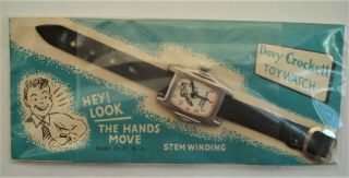 Vintage 1950s Davy Crockett Toy Watch.  Still On Card.  Oblong Shape