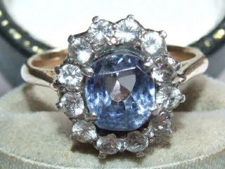 Good Size C1930s Deco Solid 9ct Gold Sapphire & Diamond Paste Set Ring