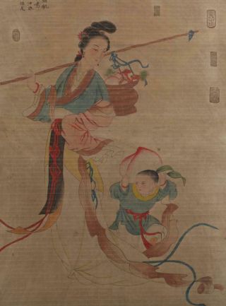 Qing Dynasty Yang Jin Signed Old Chinese Hand Painted Calligraphy Scroll w/Fairy 5