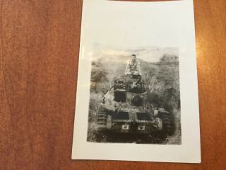 Wwii Photo Of Marine On Captured Japanese Tank On Iwo Jima