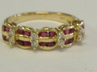 Vintage 14 K Gold Natural Rubies And Diamonds Ring / Band Size 7,  25