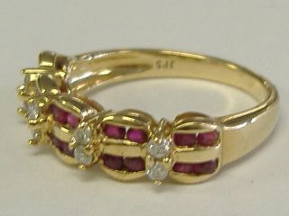 VINTAGE 14 K GOLD NATURAL RUBIES AND DIAMONDS RING / BAND SIZE 7,  25 2