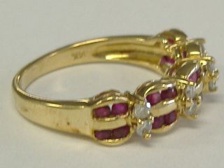 VINTAGE 14 K GOLD NATURAL RUBIES AND DIAMONDS RING / BAND SIZE 7,  25 3