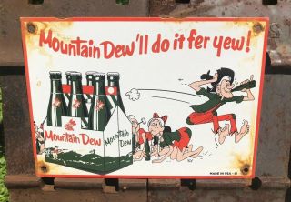 Vintage Mountain Dew Porcelain Sign,  Soda Pop,  Gas Station,  Fountain Dated 1961