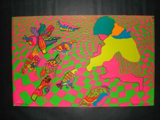 Vintage BIRDS blacklight poster Psychedelic Neon Art Third Eye NY 1968 3