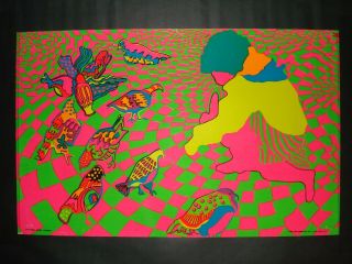 Vintage BIRDS blacklight poster Psychedelic Neon Art Third Eye NY 1968 5
