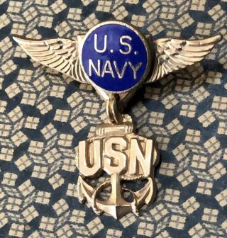 Vintage 1940s Wwii Sweetheart Lapel Pin Us Navy Wing Patriotic Homefront Jewelry