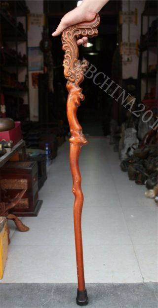 Old China Boxwood Wood Hand - Carved Phoenix Bird Crutch Cane Wand Walking Stick