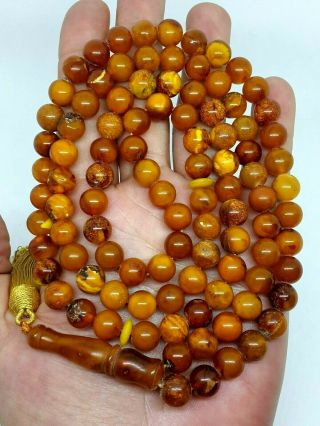 Antique Natural Baltic Amber Islamic 99 Prayer Beads Rosary Butterschotch 39,  62g