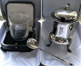 Antique French Paris Sterling Silver Mustard Pot Tetard Freres “crest” Crystal