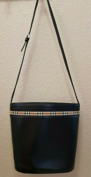 Authentic Burberry Vintage Black Leather Bucket Bag