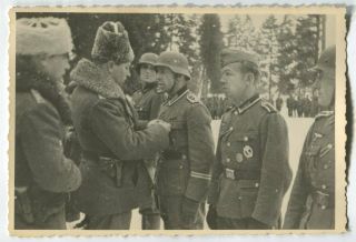 German Wwii Archive Photo: Russian Volunteers In Wehrmacht At Award Ceremony