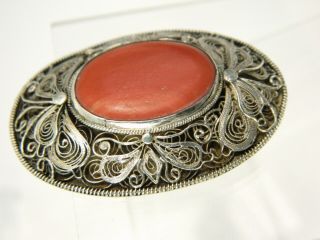 Vint.  Old China Coral Filigree Cannetille Scroll 925 Sterling Silver Money Clip