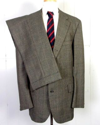 Vtg Brooks Brothers Euc Glen Plaid 100 Wool Tweed 2 Pc Suit 3/2 Roll Sz 44 Xl